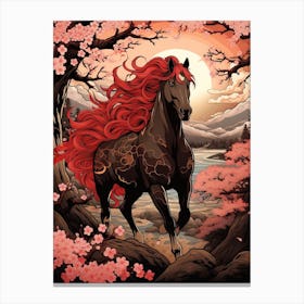 Horse Animal Drawing In The Style Of Ukiyo E 4 Canvas Print