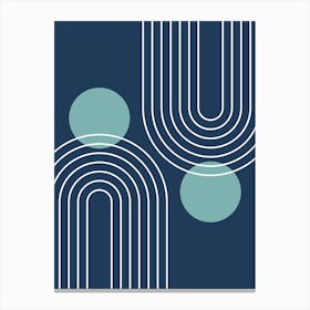 Mid Century Modern Geometric B14 In Navy Blue And Turquoise (Rainbow And Sun Abstract) 01 Canvas Print