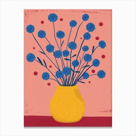 Blue Carnations In A Yellow Vase Canvas Print