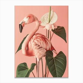 American Flamingo And Anthurium Minimalist Illustration 4 Canvas Print