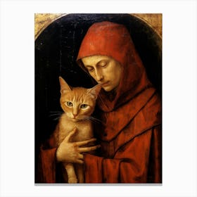 Cat With Monk In A Romantesque Style 2 Canvas Print