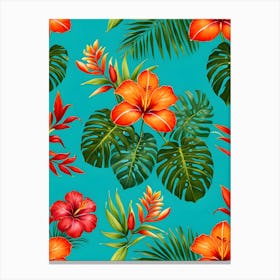 Seamless Pattern With Tropical Flowers Canvas Print