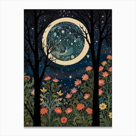 Moonlight In The Forest Style William Morris 1 Art Print 4 Canvas Print