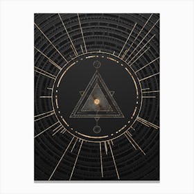 Geometric Glyph Symbol in Gold with Radial Array Lines on Dark Gray n.0114 Canvas Print