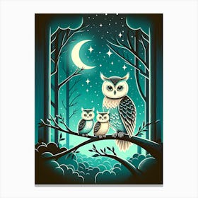 Magical Owl Family Art Deco  Canvas Print