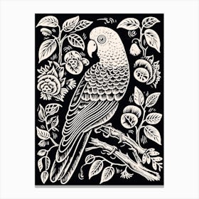 B&W Bird Linocut Parrot 1 Canvas Print
