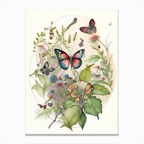 Butterflies On Plants Watercolour Ink 1 Canvas Print
