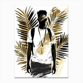 Man In Front Of Palm Leaves Canvas Print