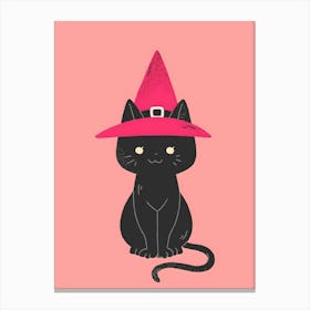 Black Cat In A Witch Hat Canvas Print