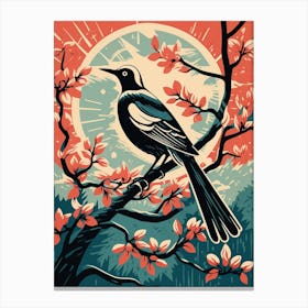 Vintage Bird Linocut Magpie 9 Canvas Print