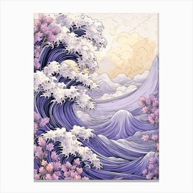 Great Wave With Lavender Flower Drawing In The Style Of Ukiyo E 1 Canvas Print