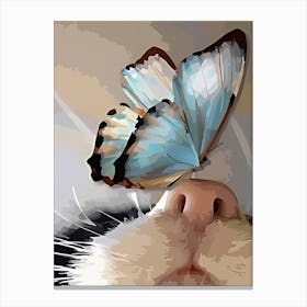Butterfly On Cat'S Nose Canvas Print