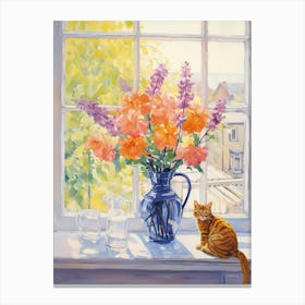 Cat With Lilac Flowers Watercolor Mothers Day Valentines 1 Canvas Print