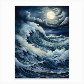 Ocean Waves At Night Storm Sea Art Canvas Print