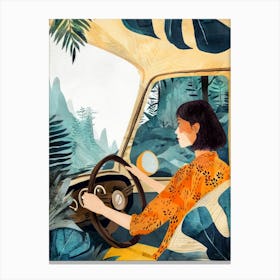 Woman Driving A Car illustration Canvas Print