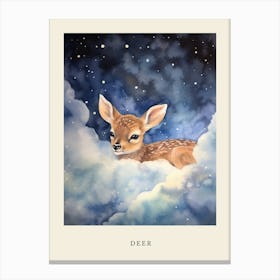 Baby Deer 4 Sleeping In The Clouds Nursery Poster Canvas Print