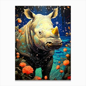 Rhino In The Night 1 Canvas Print