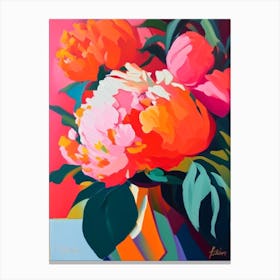 Eden S Perfume Peonies Orange Colourful Painting Canvas Print