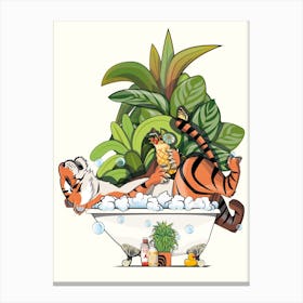 Tiger Sleeping In The Bath Canvas Print