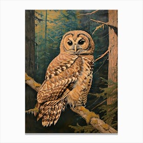 Spotted Owl Relief Illustration 3 Canvas Print