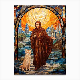 Monk & Cat Mosaic Canvas Print