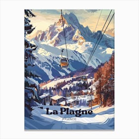 La Plagne France Skiing Travel Illustration Canvas Print