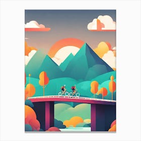 Two Cyclists On A Bridge Canvas Print