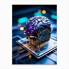 A Futuristic Ai Chip Represented By A Cybernetic Brain Pulsing With Life Adorned With Glowing Circu (1) Canvas Print