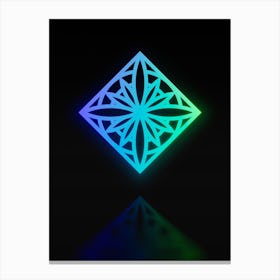 Neon Blue and Green Abstract Geometric Glyph on Black n.0379 Canvas Print