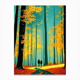 Two People Walking In The Forest Canvas Print