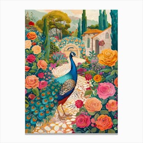 Peacock In The Garden Canvas Print