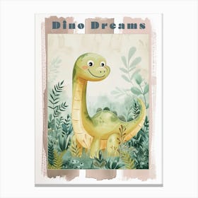 Cute Cartoon Dinosaur Watercolour 3 Poster Canvas Print