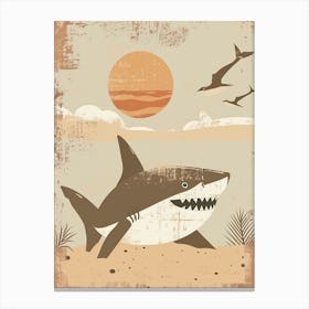 Shark On The Beach With The Sun Storybook Style 1 Canvas Print