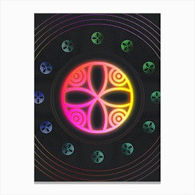 Neon Geometric Glyph in Pink and Yellow Circle Array on Black n.0427 Canvas Print