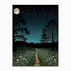 Path To The Moon Style William Morris Canvas Print