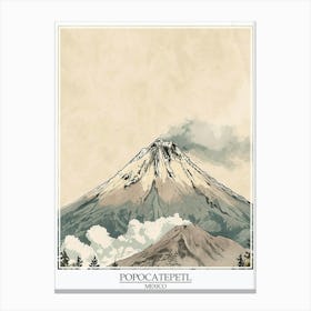 Popocatepetl Mexico Color Line Drawing 3 Poster Canvas Print