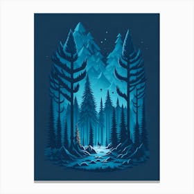 A Fantasy Forest At Night In Blue Theme 1 Canvas Print