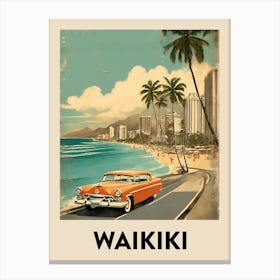 Waikiki Retro Travel Poster 1 Canvas Print