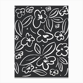 Flowery Sketch White Black Canvas Print