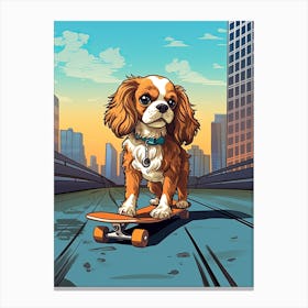 Cavalier King Charles Spaniel Dog Skateboarding Illustration 3 Canvas Print