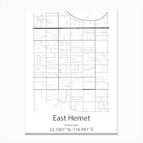 East Hemet,United States Minimalist Map Canvas Print