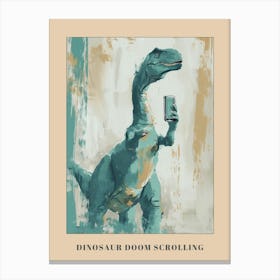 Muted Pastels Dinosaur On A Mobile Phone 1 Poster Canvas Print