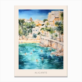 Swimming In Alicante Spain Watercolour Poster Canvas Print