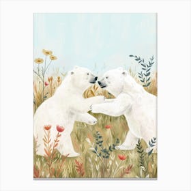 Polar Bear Two Bears Playing Together In A Meadow Storybook Illustration 2 Canvas Print