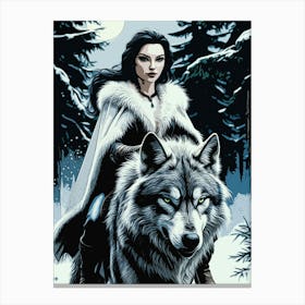 Woman And Wolf Canvas Print