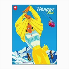 Wengen, Happy Skier on a Sunbath, Switzerland Canvas Print