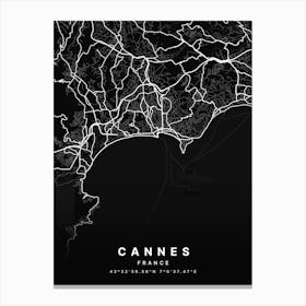 Cannes France Black Map Canvas Print