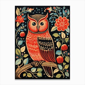 Vintage Bird Linocut Owl 4 Canvas Print