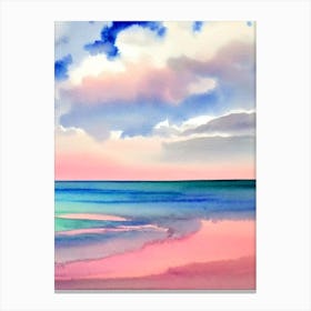 Chesil Beach, Dorset Pink Watercolour Canvas Print