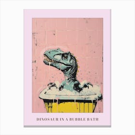 Dinosaur In The Bubble Bath Pastel Pink Abstract Illustration 1 Poster Canvas Print